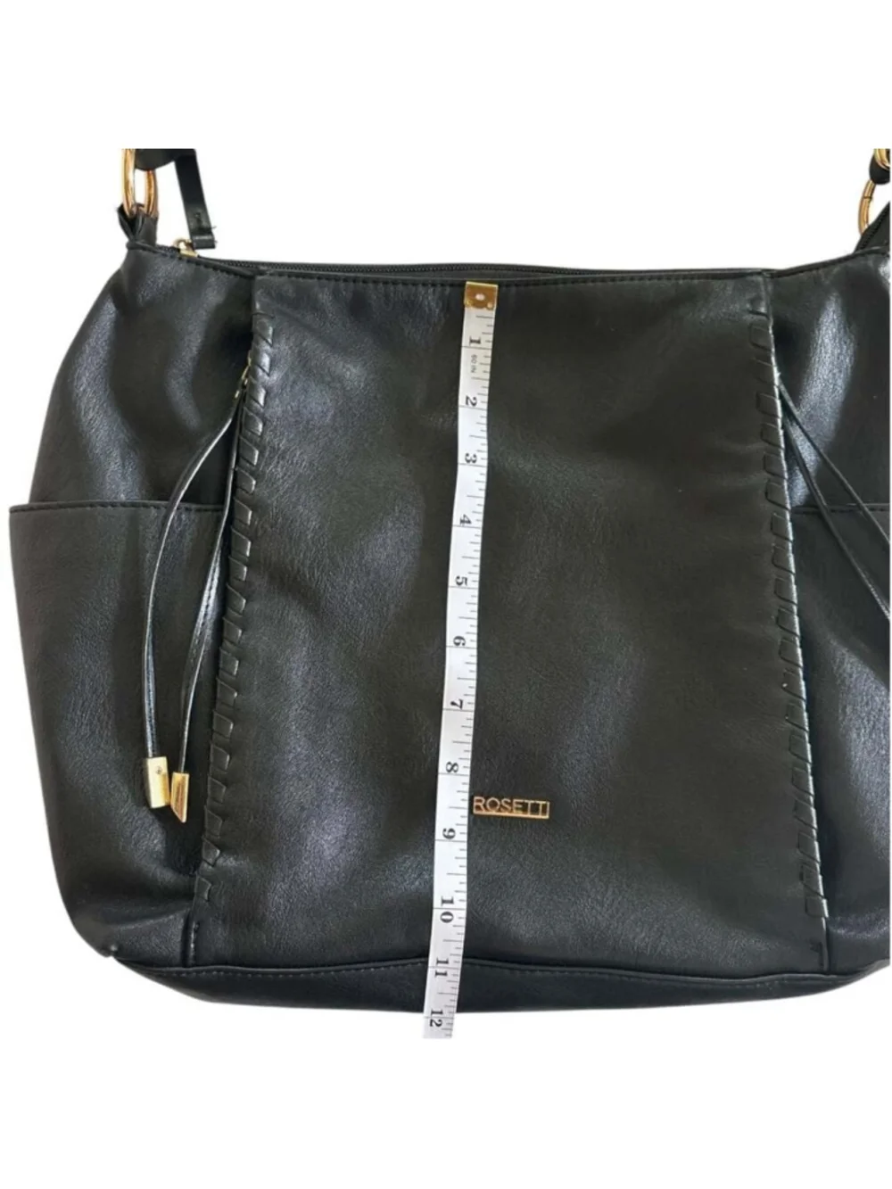 Rosetti Black Faux Leather Boho Shoulder Bag Side Pockets